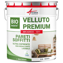 Pittura vellutata per pareti e soffitti: ARCADECO - 1211 Bianco - 2.5 L (+ o - 30m² per strato)