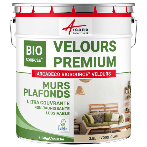 Peinture velours beige mur et plafond : ARCADÉCO BIOSOURCÉ Ivoire Clair - RAL 1015 - 2.5 L + ou - 30m² par couche