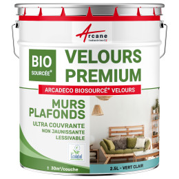 Peinture velours verte mur et plafond : ARCADÉCO BIOSOURCÉ 2.5 L + ou - 30m² par couche  - Vert clair - RAL 6027