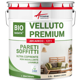 Pittura vellutata bianca per pareti e soffitti: ARCADÉCO BIOSOURCÉ Bianco Crema - RAL 9001 - 2.5 L + o - 30m² per strato