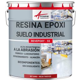 Pintura epoxi para suelo industrial y parking - REVEPOXY - 55 25 kg (50 m²) - Rojo Tráfico - RAL 3020