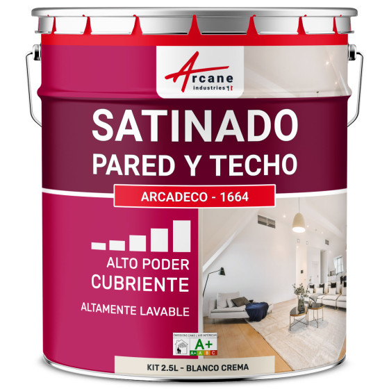 Pintura mural acrílica satinada: ARCADECO - 1664 2.5 L - Blanco Crema - RAL 9001