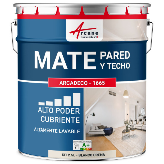 Pintura mural acrílica mate: ARCADECO MUR MAT 2.5 L - Blanco Crema - RAL 9001