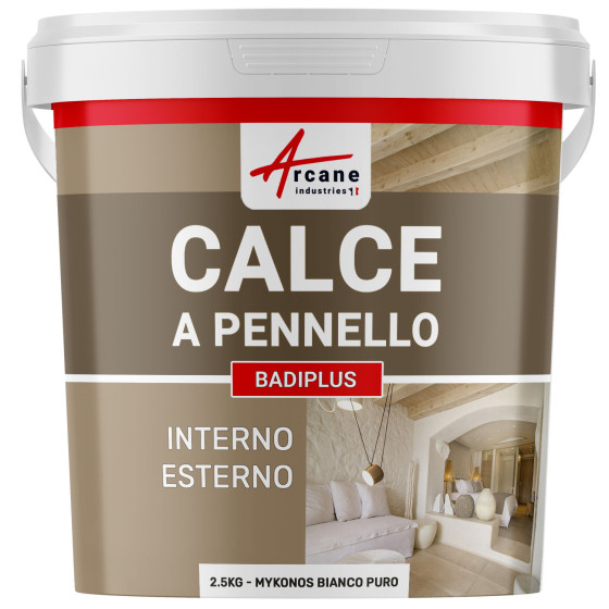 Calce a Pennello Bianco per Muri Interni e Facciate Esterne - BADIPLUS 2.5 kg  12.5 m² - Mykonos Bianco Puro