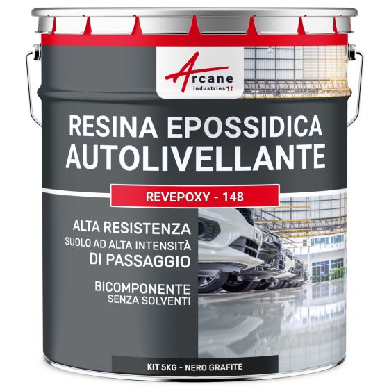 Resina Epossidica per Pavimenti, Autolivellante - REVEPOXY - 148 5 kg Nero Grafite - RAL 9011 Resina Epossidica per Pavimenti, Autolivellante - REVEPOXY - 148 5 kg Nero Grafite - RAL 9011