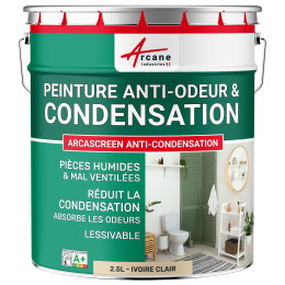 Peinture beige anti-condensation. anti-odeurs  pièce humide : ARCASCREEN ANTI-CONDENSATION Ivoire Clair - RAL 1015 - 2.5 L