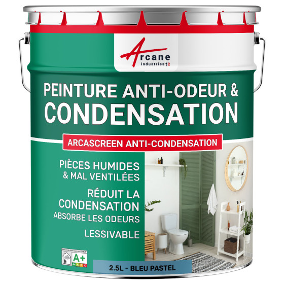 Peinture bleue anti-condensation. anti-odeurs  pièce humide : ARCASCREEN ANTI-CONDENSATION 2.5 L - Bleu Pastel - RAL 5024