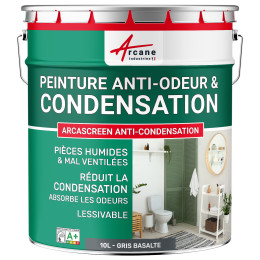 Peinture grise anti-condensation. anti-odeurs  pièce humide : ARCASCREEN ANTI-CONDENSATION Gris Basalte - RAL 7012 - 10 L