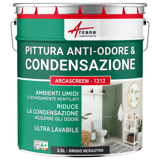 Vernice nera anti-condensazione. anti-odori ambienti umidi ARCASCREEN - 1212 2.5 L - Grigio Nerastro - RAL 7021 Vernice nera anti-condensazione. anti-odori ambienti umidi ARCASCREEN - 1212 2.5 L - Grigio Nerastro - RAL 7021