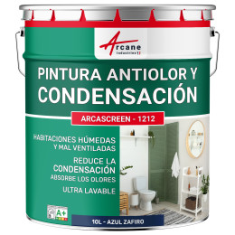 Pintura azul anti-condensación. anti-olores habitaciones húmedas: ARCASCREEN - 1212 10 L - Azul Zafiro - RAL 5003