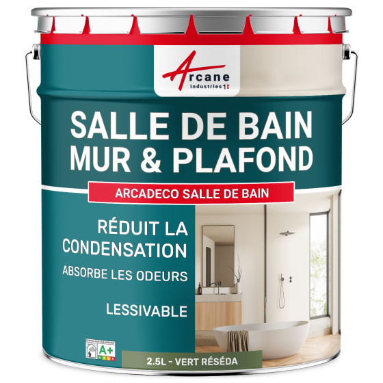 Peinture salle de bains mur et plafond :ARCADÉCO SALLE DE BAIN 2.5 L - Vert Réséda - RAL 6011