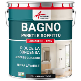 Pittura impermeabile per bagni. muri e soffitti - ARCADECO - 1215 2.5 L - Nero intenso RAL 9005