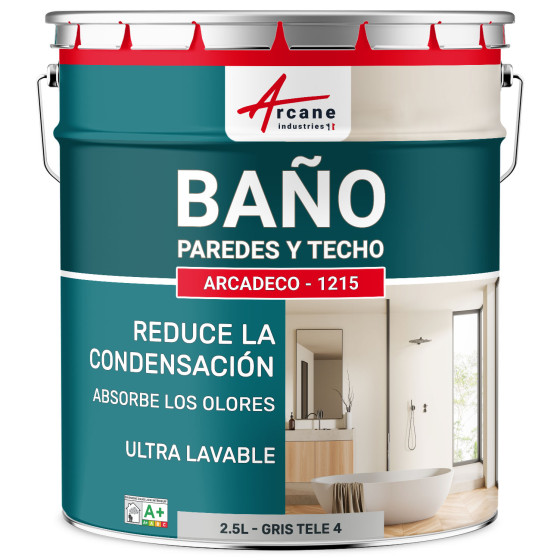 Pintura para paredes y techos de baño: ARCADECO - 1215 Gris tele 4 - RAL 7047 - 2.5 L