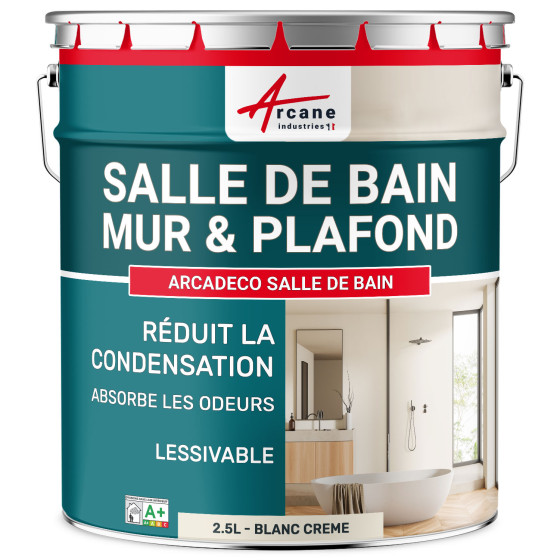Peinture salle de bain beige mur et plafond :ARCADÉCO SALLE DE BAIN Blanc Crème - 2.5 L