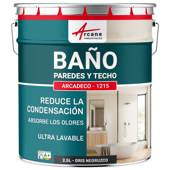 Pintura de baño Negro pared y techo: ARCADECO - 1215 2.5 L - Gris Negruzco - RAL 7021 Pintura de baño Negro pared y techo: ARCADECO - 1215 2.5 L - Gris Negruzco - RAL 7021