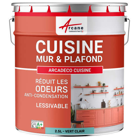 Peinture cuisine lavable. mur et plafond : ARCADÉCO CUISINE 2.5 L - Vert clair - RAL 6027