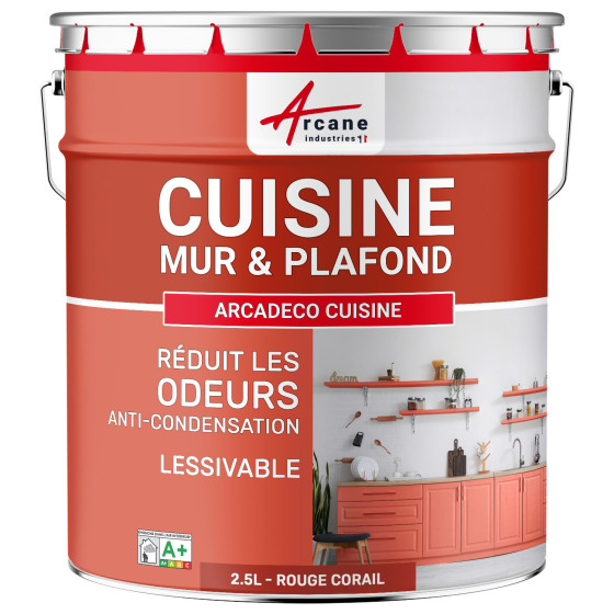 Peinture cuisine lavable. mur et plafond : ARCADÉCO CUISINE 2.5 L - Rouge corail -  RAL 3016