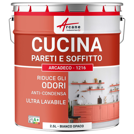 Vernice per cucina lavabile. muro e soffitto: ARCADECO - 1216 Bianco - 2.5 L Vernice per cucina lavabile. muro e soffitto: ARCADECO - 1216 Bianco - 2.5 L