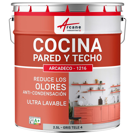 Pintura lavable para cocina. paredes y techo: ARCADECO - 1216 Gris tele 4 - RAL 7047 - 2.5 L