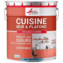 Peinture cuisine bleu lavable. mur et plafond : ARCADÉCO CUISINE 2.5 L - Bleu Pastel - RAL 5024