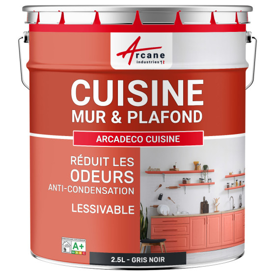 Peinture cuisine noir lavable. mur et plafond : ARCADÉCO CUISINE 2.5 L - Gris Noir - RAL 7021
