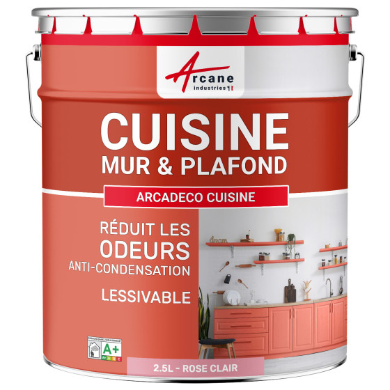 Peinture cuisine rose lavable. mur et plafond : ARCADÉCO CUISINE 2.5 L - Rose Clair - RAL 3015 Peinture cuisine rose lavable. mur et plafond : ARCADÉCO CUISINE 2.5 L - Rose Clair - RAL 3015