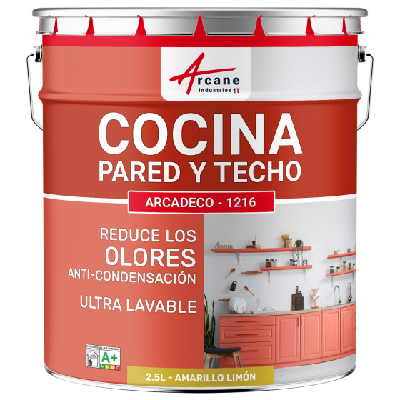 Pintura de cocina amarilla lavable. para paredes y techos: ARCADECO - 1216 2.5 L - Amarillo limón - RAL 1012 Pintura de cocina amarilla lavable. para paredes y techos: ARCADECO - 1216 2.5 L - Amarillo limón - RAL 1012