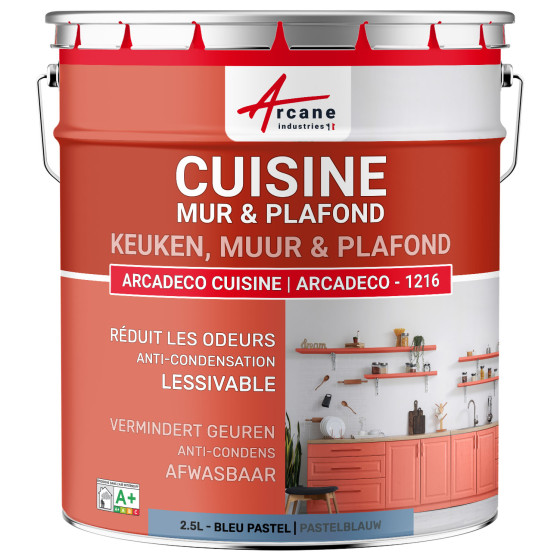 Keukenverf. afwasbaar. voor muren en plafonds: ARCADECO -1216 2.5 L - Pastelblauw - RAL 5024