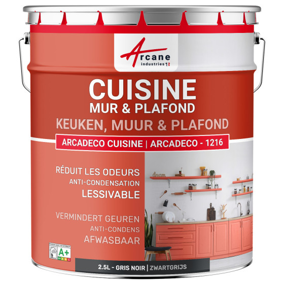 Keukenverf. afwasbaar. voor muren en plafonds: ARCADECO -1216 2.5 L - Zwartgrijs - RAL 7021