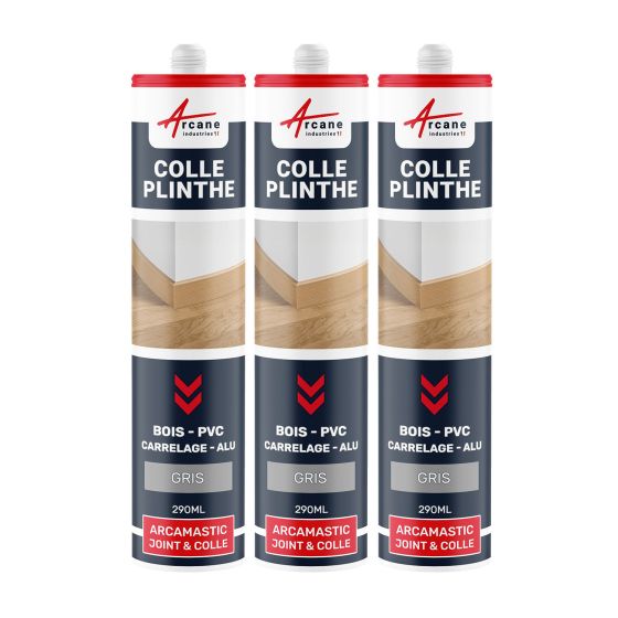 Mastic Colle Plinthes Polymere Hybride : ARCAMASTIC JOINT ET COLLE PLINTHES - Gris securité - RAL 7004 - 290 ml x 3