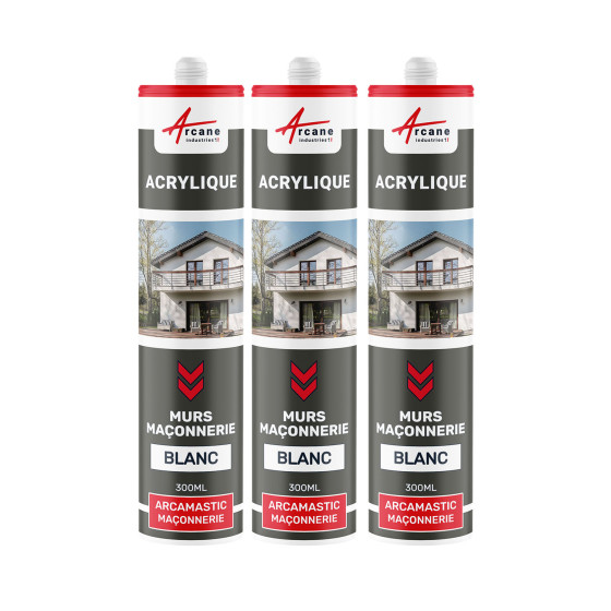 Mastic Acrylique Murs et Maçonnerie: ARCAMASTIC MACONNERIE - Blanc - 300 ml x 3