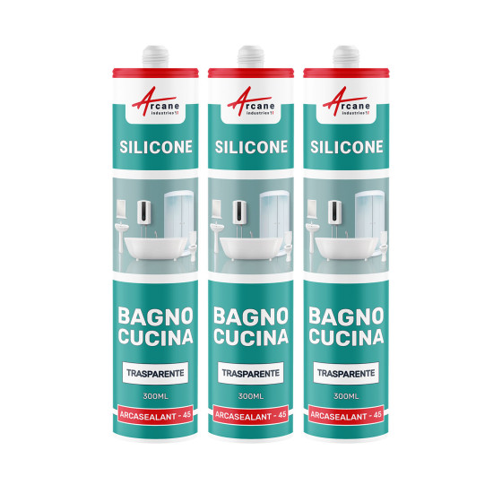 Silicone per doccia. vasca da bagno. lavabo - ARCASEALANT 45 Trasparente - 300 ml x 3