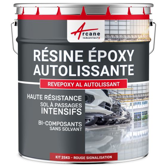 Résine Epoxy Sol, autolissante - REVEPOXY AL AUTOLISSANT 25 kg (jusqu'à 50 m² en 2 couches) - Rouge signalisation - RAL 3020