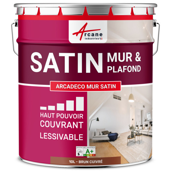 Peinture murale acrylique satin blanche : ARCADÉCO MUR SATIN Blanc - 2.5 L