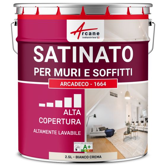 Pittura acrilica satinata per pareti beige : ARCADECO - 1664 2.5 L - Bianco Crema - RAL 9001
