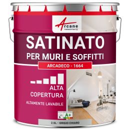 Pittura acrilica satinata per pareti Grigia : ARCADECO - 1664 2.5 L - Grigio chiaro - RAL 7035