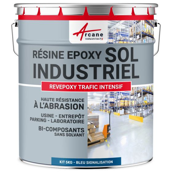 Peinture époxy bleue sol industriel et parking - REVEPOXY TRAFIC INTENSIF 5 Kg 10 m²  - Bleu signalisation - RAL 5017 Peinture époxy bleue sol industriel et parking - REVEPOXY TRAFIC INTENSIF 5 Kg 10 m²  - Bleu signalisation - RAL 5017