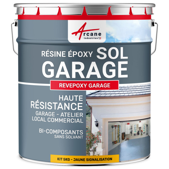 Résine sol garage jaune - Peinture époxy sol : REVEPOXY GARAGE 5 kg 16 m²  - Jaune Signalisation - RAL 1023