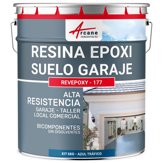 Resina suelo de garaje azul - Pintura epoxi suelo REVEPOXY - 177 5 kg 16 m²  - Azul tráfico - RAL 5017 Resina suelo de garaje azul - Pintura epoxi suelo REVEPOXY - 177 5 kg 16 m²  - Azul tráfico - RAL 5017