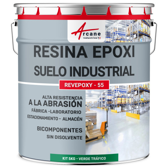 Pintura epoxi verde suelo industrial y parking - REVEPOXY - 55 5 Kg 10 m²  - Verde señales - RAL 6024