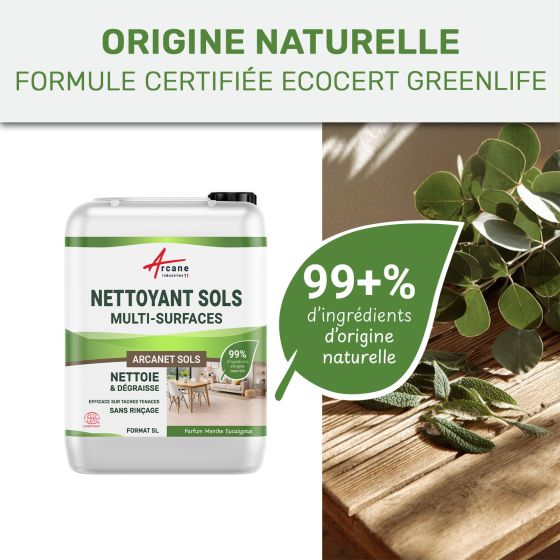 Nettoyant sols professionnel et naturel pour tous types de sol : ARCANET Sols - Certifié ECOCERT