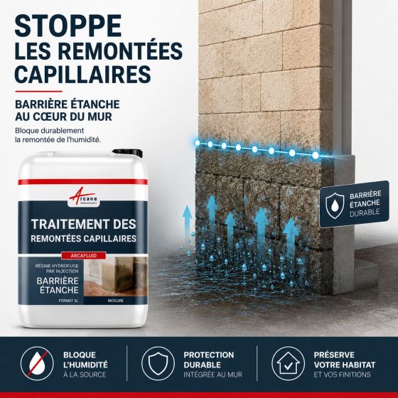 Barrière étanche, produit d'injection pour mur humide : ARCAFLUID