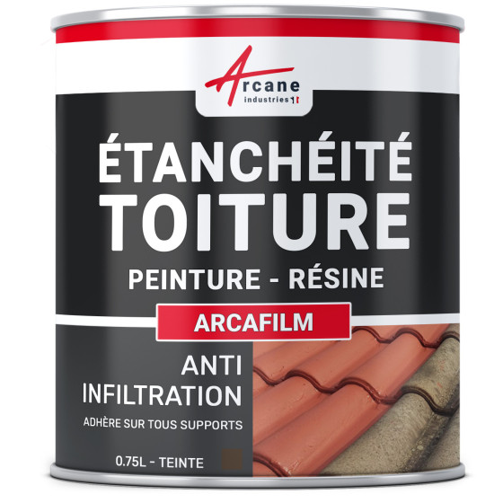 Résine d'Etanchéité - Peinture d'Etanchéité - Spécial Toit en Pente : ARCAFILM-0-75l-Brun-Couleur / Aspect