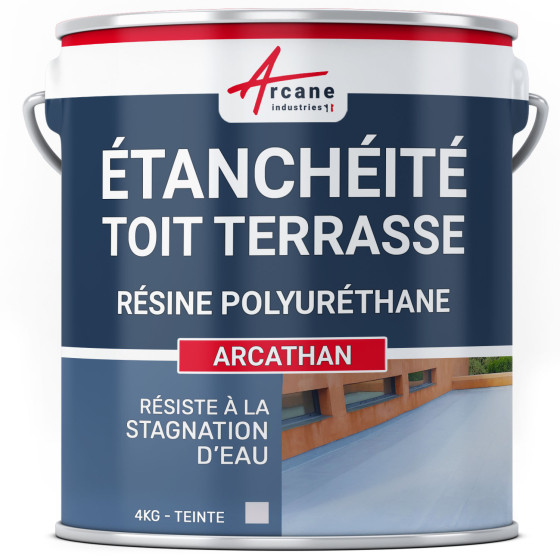Étanchéité toit terrasse et plat  - Résine Polyuréthane Colorée : ARCATHAN-4Kg-Gris-Couleur / Aspect