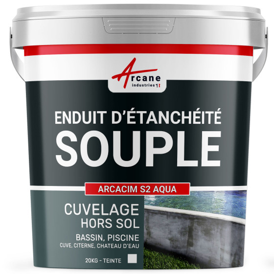 enduit d'étanchéité PISCINE HORS SOL CUVE CITERNE CHATEAU D'EAU (ACS) - ARCACIM S2 AQUA-20Kg-Blanc-Couleur / Aspect