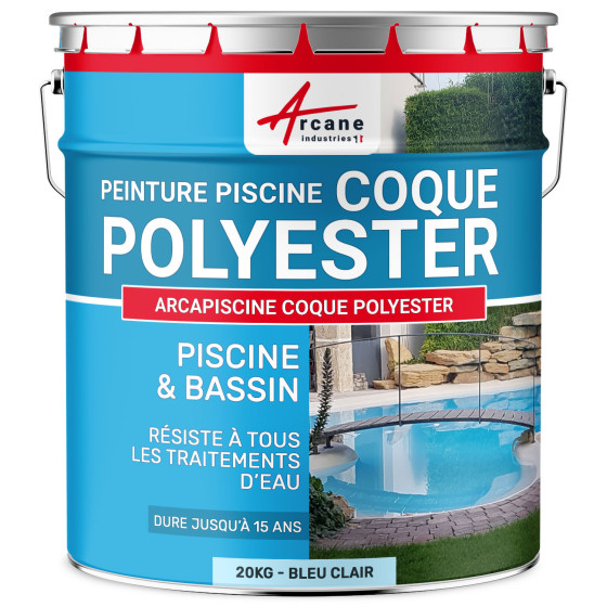 Peinture piscine polyuréthane pour coques polyester-20kg-Bleu-Clair-Aspect / Couleur