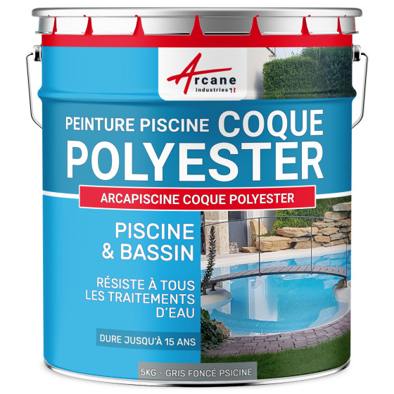 Peinture piscine coques polyester, béton - ARCAPISCINE COQUE POLYESTER-5kg-Gris-fonce-Piscine-Ral-7001-Aspect / Couleur
