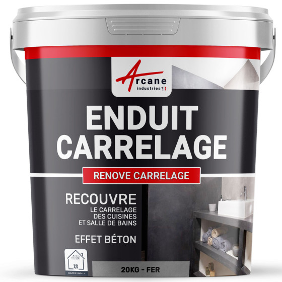 Enduit carrelage mur et sol pour salle de bain cuisine - RENOVE CARRELAGE-20Kg-Fer-Aspect / Couleur
