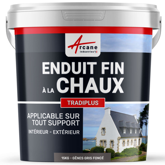 Enduit chaux fin pour décoration intérieure et extérieur - TRADIPLUS-kit15kg-GENES-Gris-fonce-Aspect / Couleur