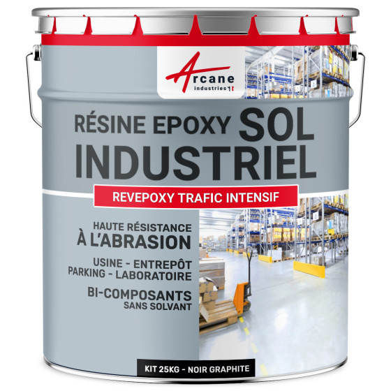 Peinture époxy sol industriel et parking - REVEPOXY TRAFIC INTENSIF-kit25Kg-Noir-graphite-ral-9011-Aspect / Couleur